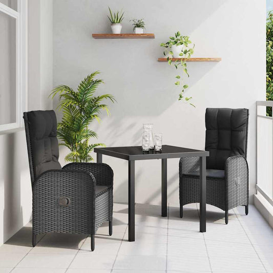 Set da Pranzo per Giardino con cuscino 3 pcs Nero Poly Rattan - homemem39