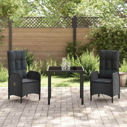 Set da Pranzo per Giardino con cuscino 3 pcs Nero Poly Rattan - homemem39