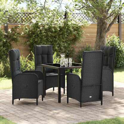 Set da Pranzo per Giardino con cuscino 5 pcs Nero Poly Rattan - homemem39
