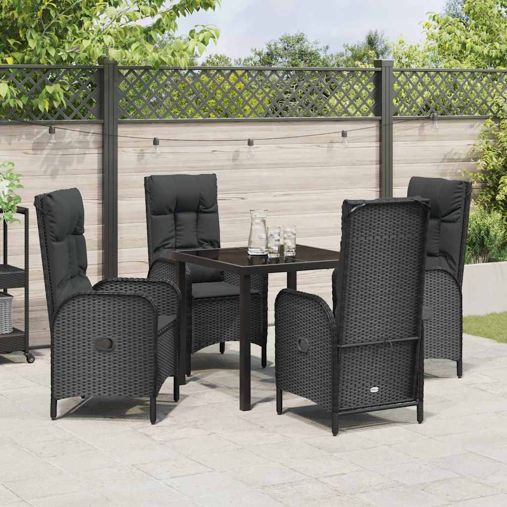 Set da Pranzo per Giardino con cuscino 5 pcs Nero Poly Rattan - homemem39