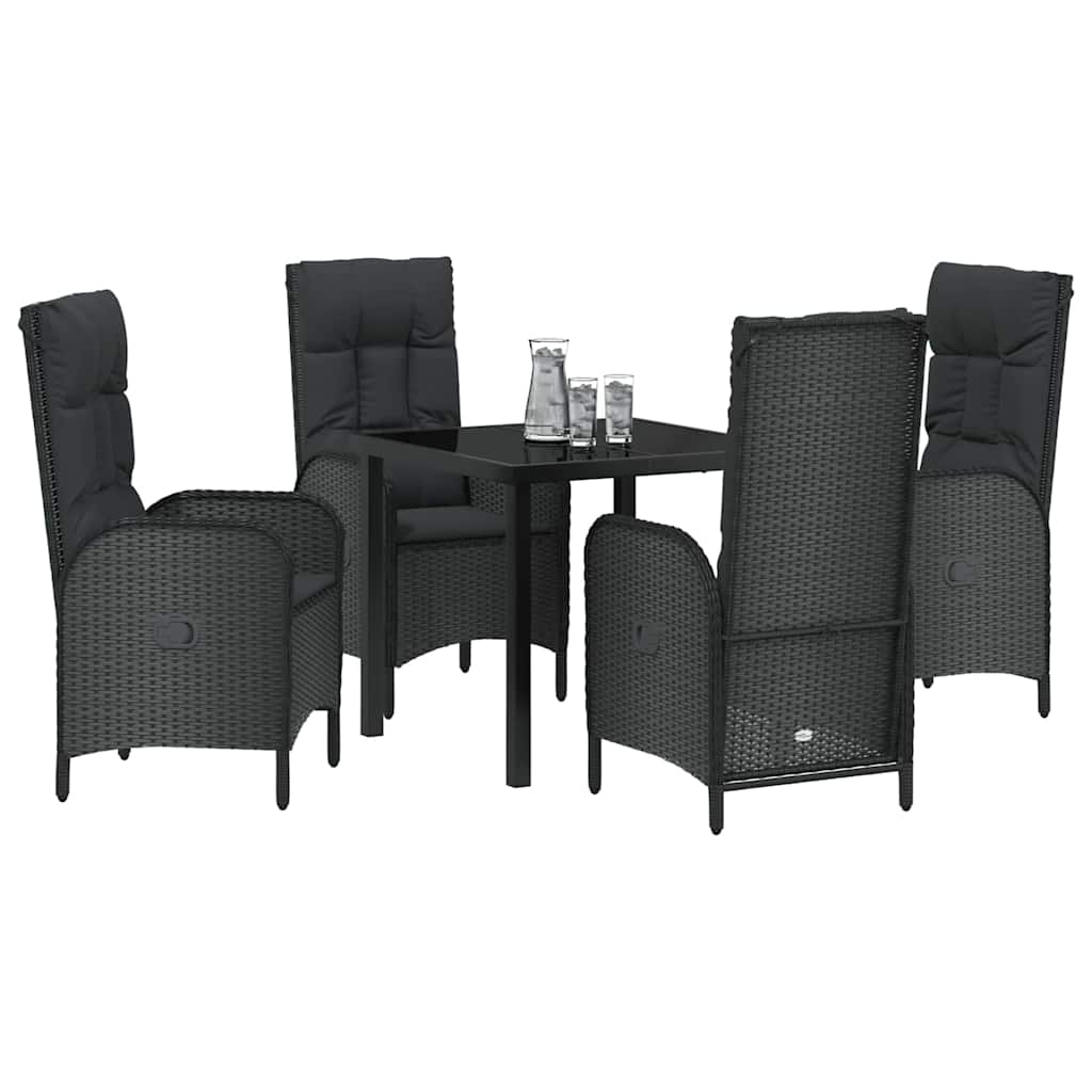 Set da Pranzo per Giardino con cuscino 5 pcs Nero Poly Rattan - homemem39