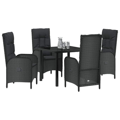 Set da Pranzo per Giardino con cuscino 5 pcs Nero Poly Rattan - homemem39