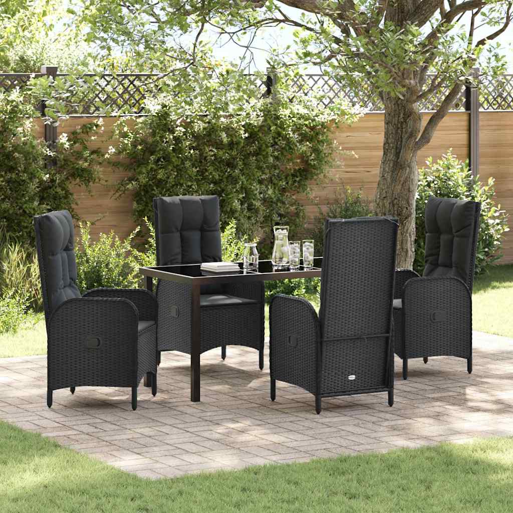 Set da Pranzo per Giardino con cuscino 5 pcs Nero Poly Rattan - homemem39