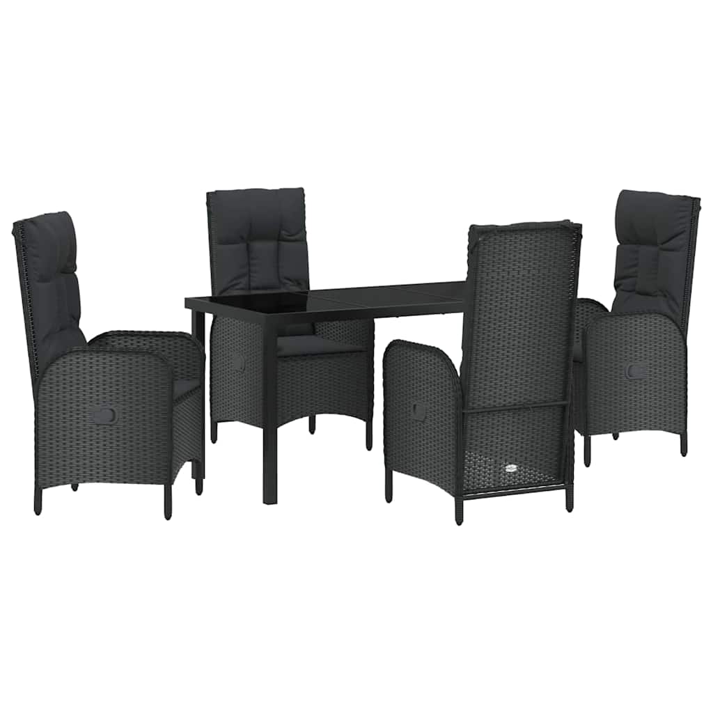 Set da Pranzo per Giardino con cuscino 5 pcs Nero Poly Rattan - homemem39