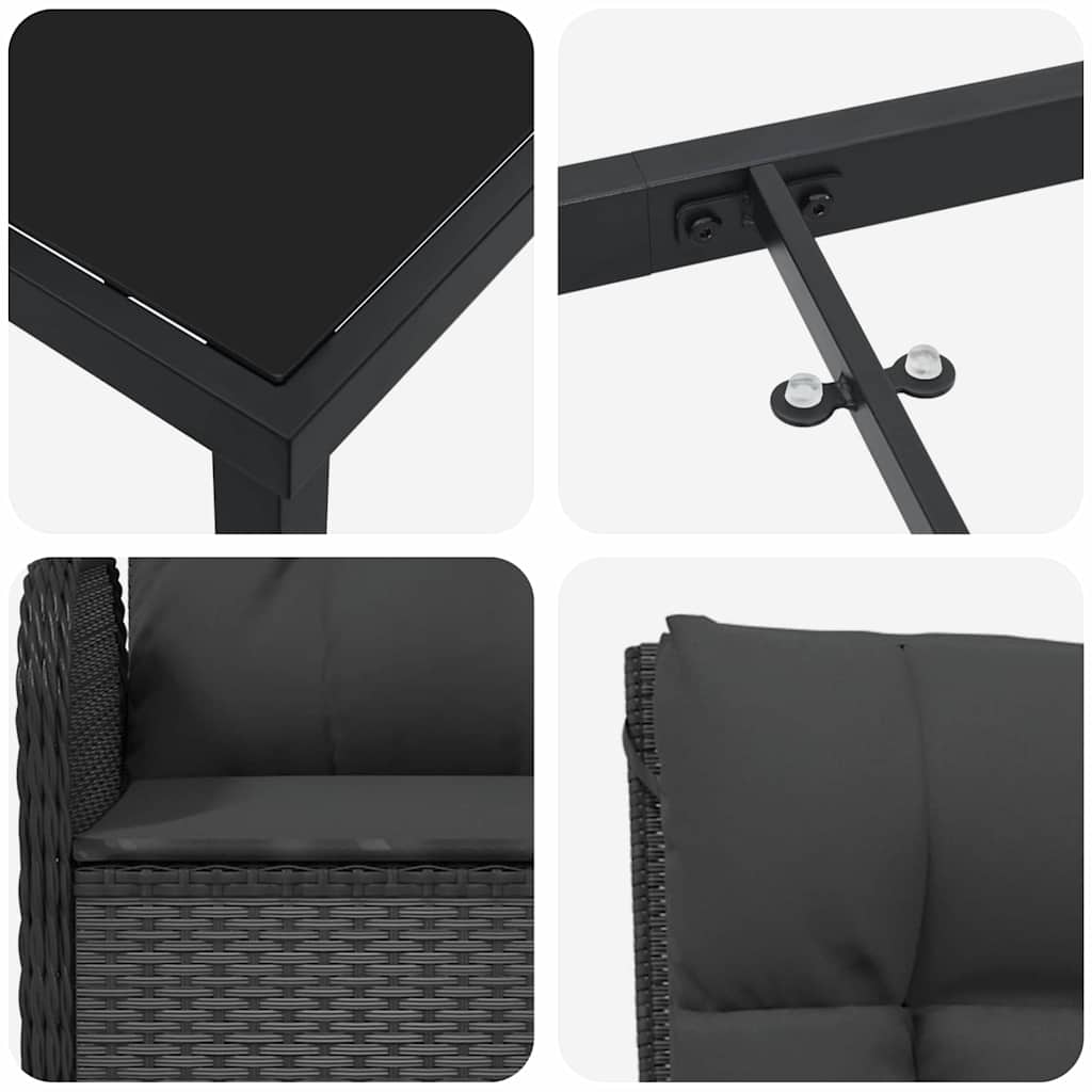 Set da Pranzo per Giardino con cuscino 5 pcs Nero Poly Rattan - homemem39