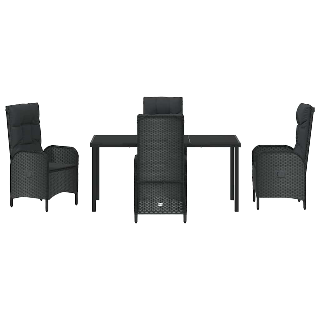 Set da Pranzo per Giardino con cuscino 5 pcs Nero Poly Rattan - homemem39