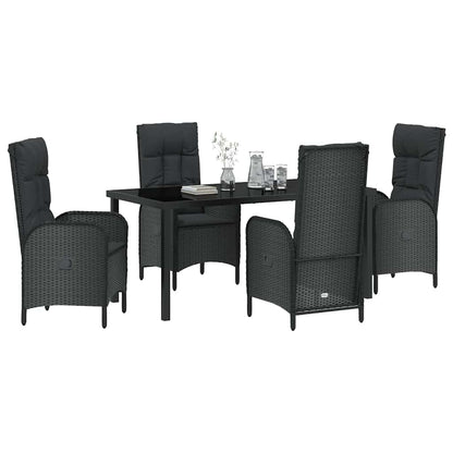 Set da Pranzo per Giardino con cuscino 5 pcs Nero Poly Rattan - homemem39