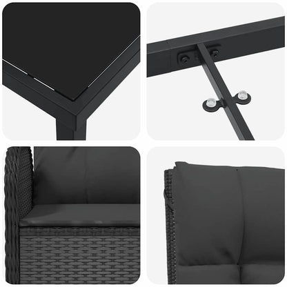 Set da Pranzo per Giardino con cuscino 7 pcs Nero Poly Rattan - homemem39