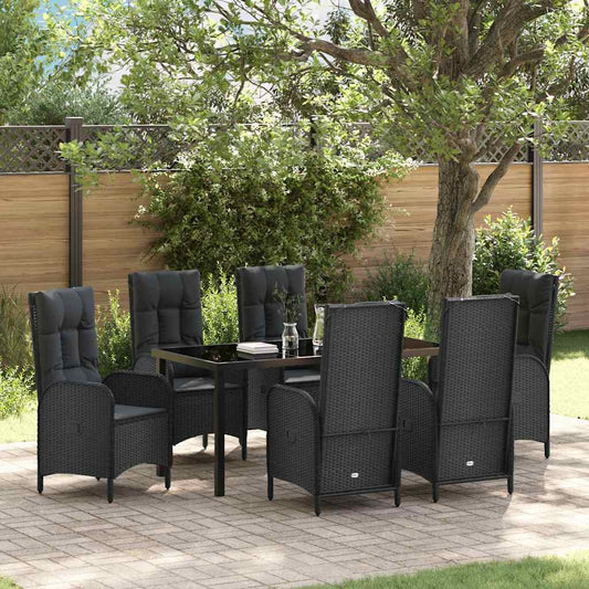 Set da Pranzo per Giardino con cuscino 7 pcs Nero Poly Rattan - homemem39