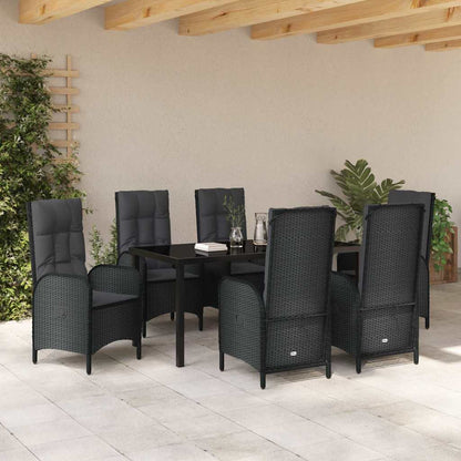 Set da Pranzo per Giardino con cuscino 7 pcs Nero Poly Rattan - homemem39
