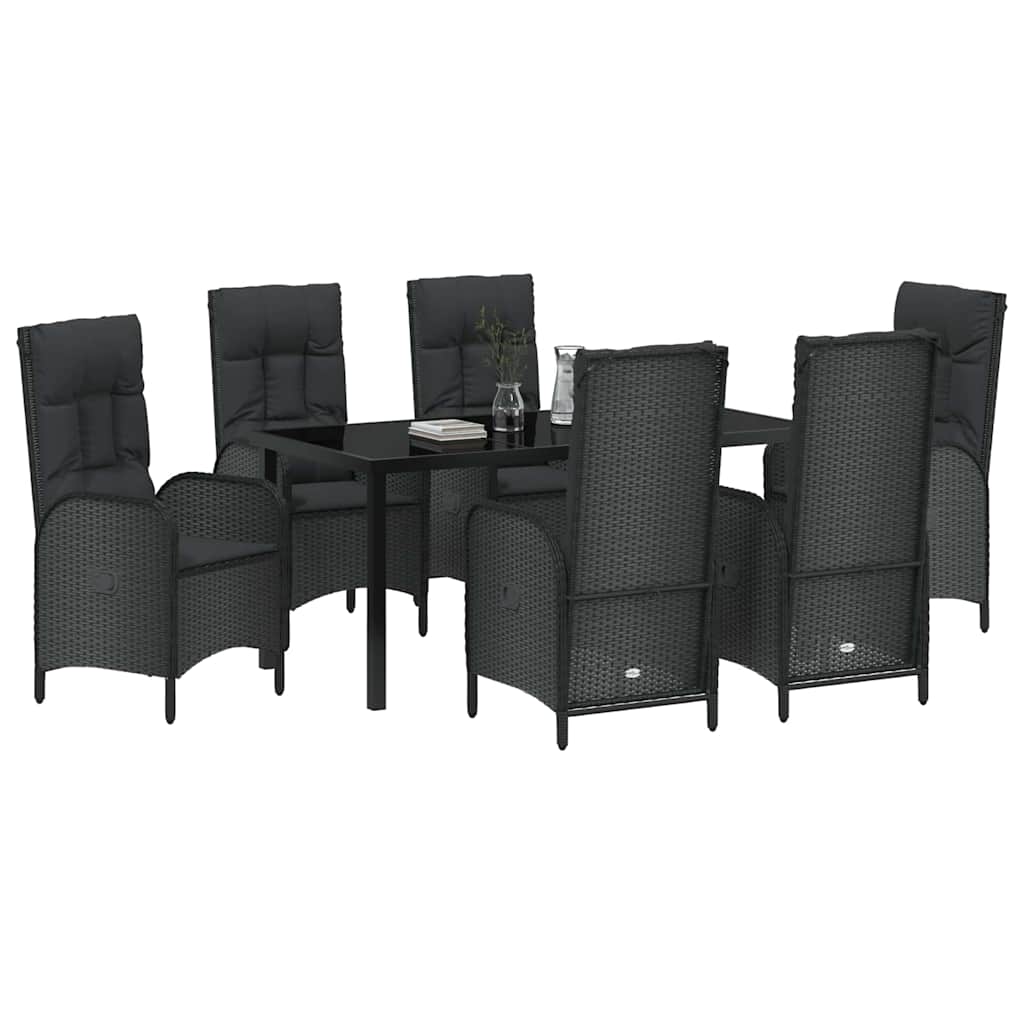 Set da Pranzo per Giardino con cuscino 7 pcs Nero Poly Rattan - homemem39