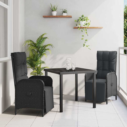 Set da Pranzo per Giardino con cuscino 3 pcs Nero Poly Rattan - homemem39
