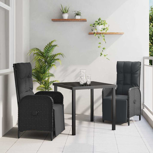 Set da Pranzo per Giardino con cuscino 3 pcs Nero Poly Rattan - homemem39