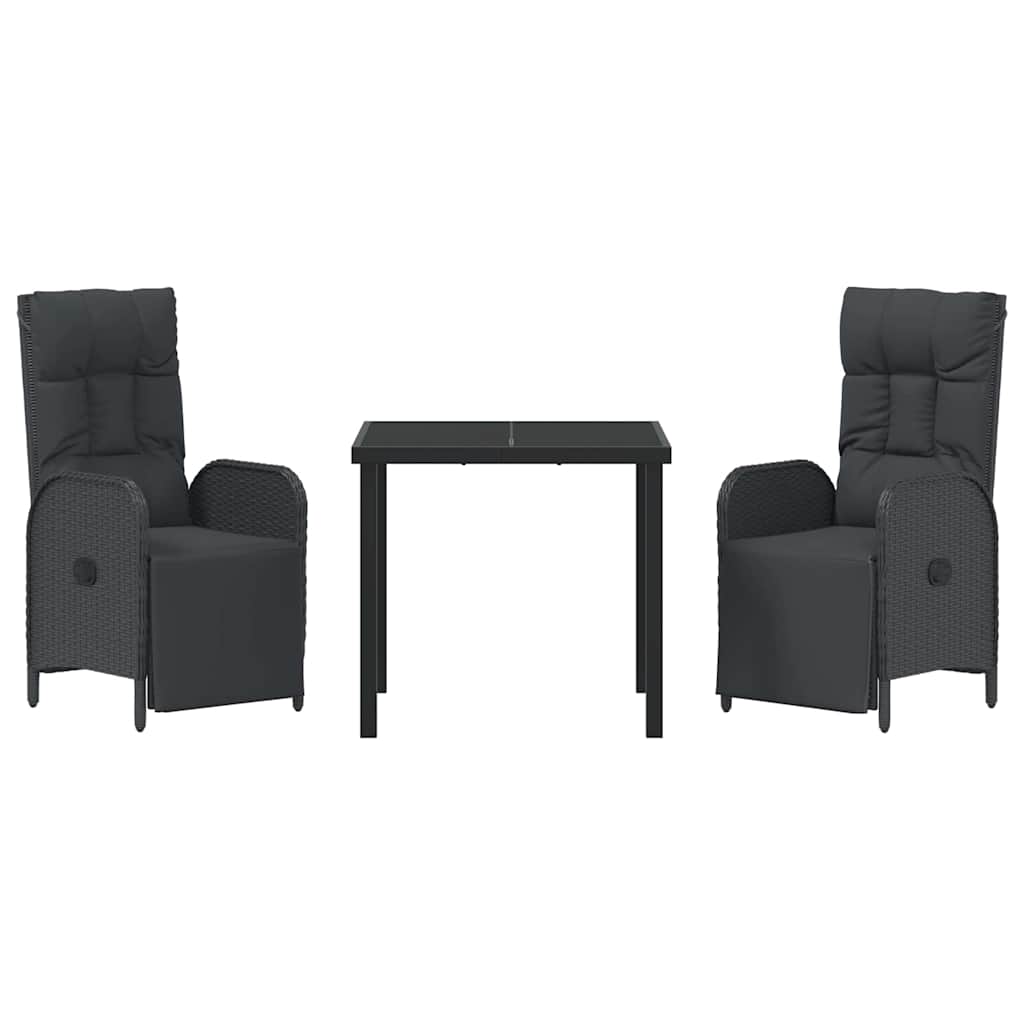 Set da Pranzo per Giardino con cuscino 3 pcs Nero Poly Rattan - homemem39