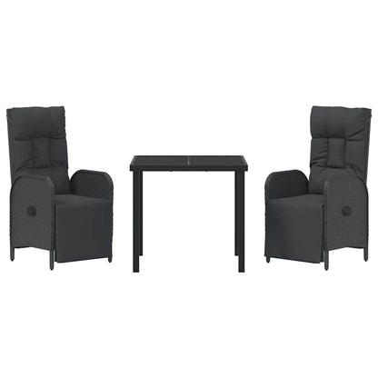 Set da Pranzo per Giardino con cuscino 3 pcs Nero Poly Rattan - homemem39