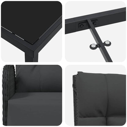 Set da Pranzo per Giardino con cuscino 5 pcs Nero Poly Rattan - homemem39