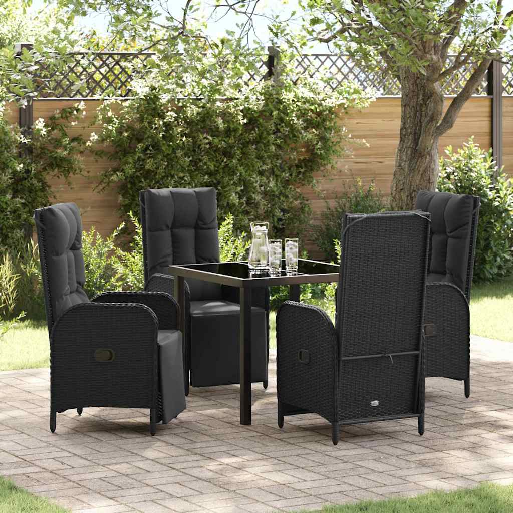 Set da Pranzo per Giardino con cuscino 5 pcs Nero Poly Rattan - homemem39