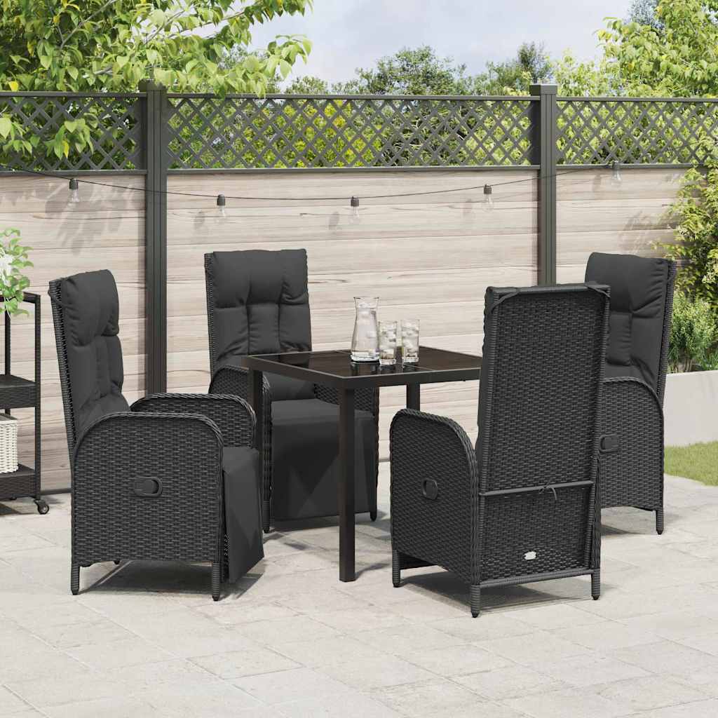 Set da Pranzo per Giardino con cuscino 5 pcs Nero Poly Rattan - homemem39