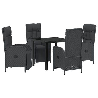 Set da Pranzo per Giardino con cuscino 5 pcs Nero Poly Rattan - homemem39