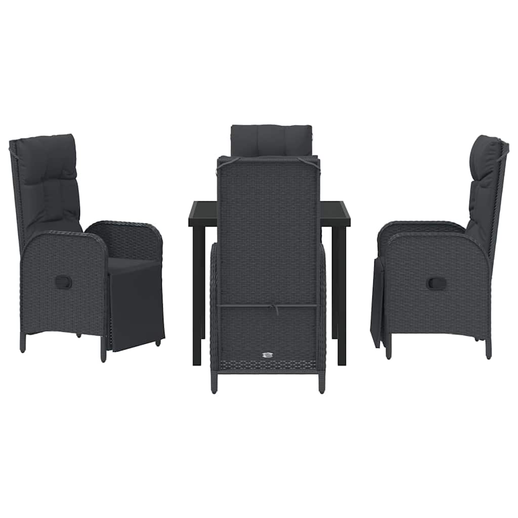 Set da Pranzo per Giardino con cuscino 5 pcs Nero Poly Rattan - homemem39