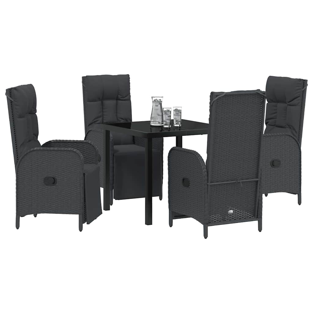 Set da Pranzo per Giardino con cuscino 5 pcs Nero Poly Rattan - homemem39