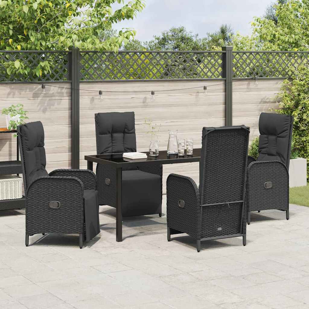 Set da Pranzo per Giardino con cuscino 5 pcs Nero Poly Rattan - homemem39