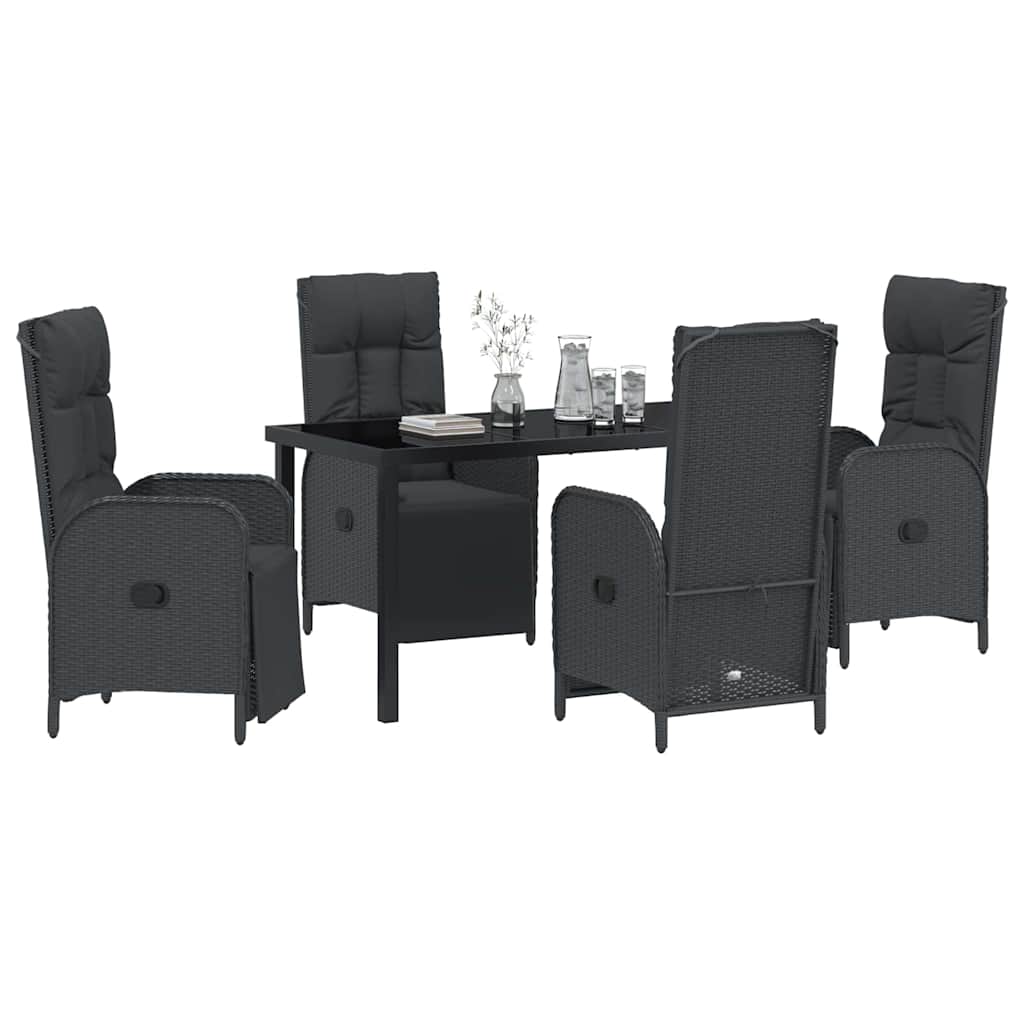 Set da Pranzo per Giardino con cuscino 5 pcs Nero Poly Rattan - homemem39