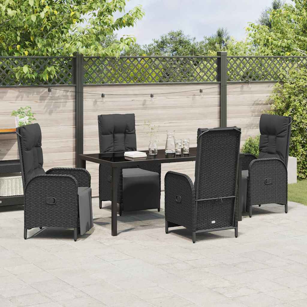 Set da Pranzo per Giardino con cuscino 5 pcs Nero Poly Rattan - homemem39