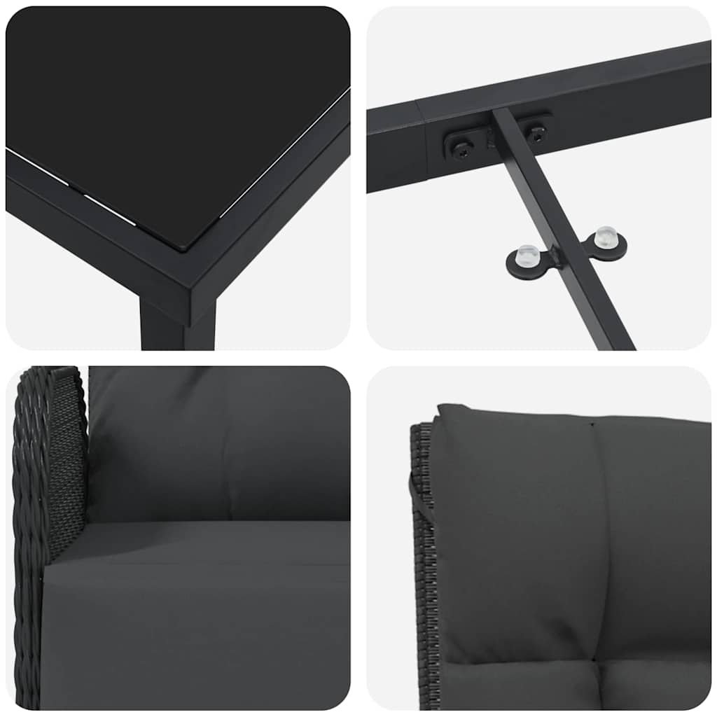 Set da Pranzo per Giardino con cuscino 7 pcs Nero Poly Rattan - homemem39