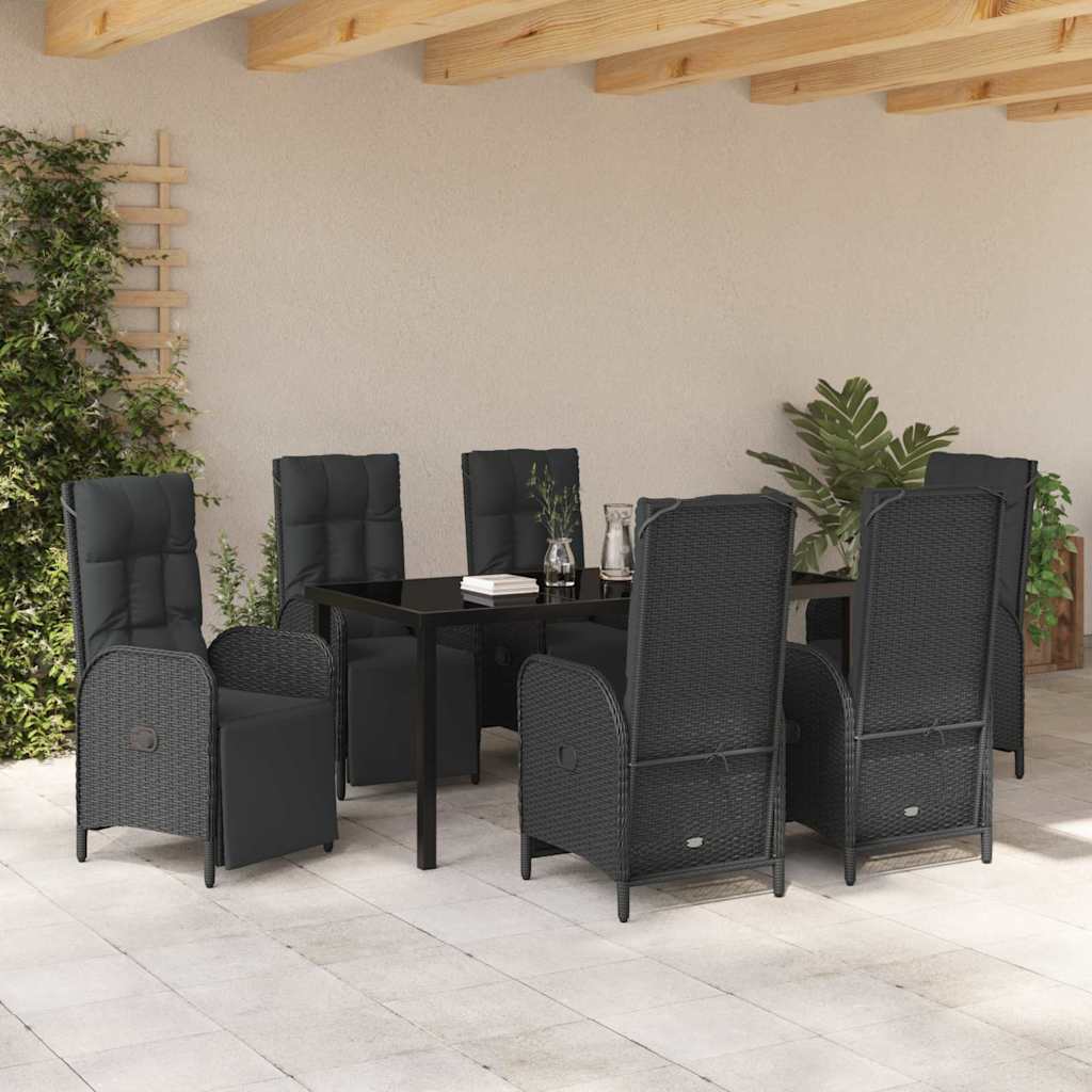 Set da Pranzo per Giardino con cuscino 7 pcs Nero Poly Rattan - homemem39