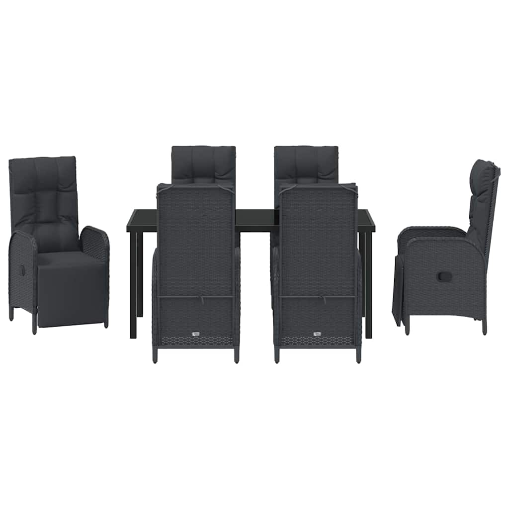 Set da Pranzo per Giardino con cuscino 7 pcs Nero Poly Rattan - homemem39