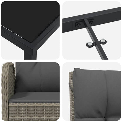 Set da Pranzo per Giardino con cuscino 3 pcs Grigio Poly Rattan - homemem39