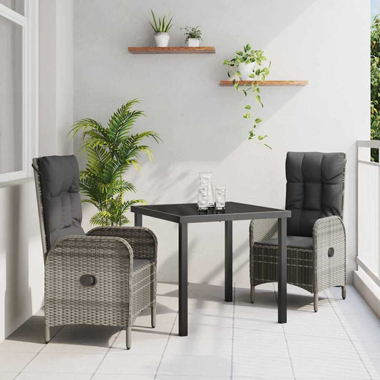 Set da Pranzo per Giardino con cuscino 3 pcs Grigio Poly Rattan - homemem39