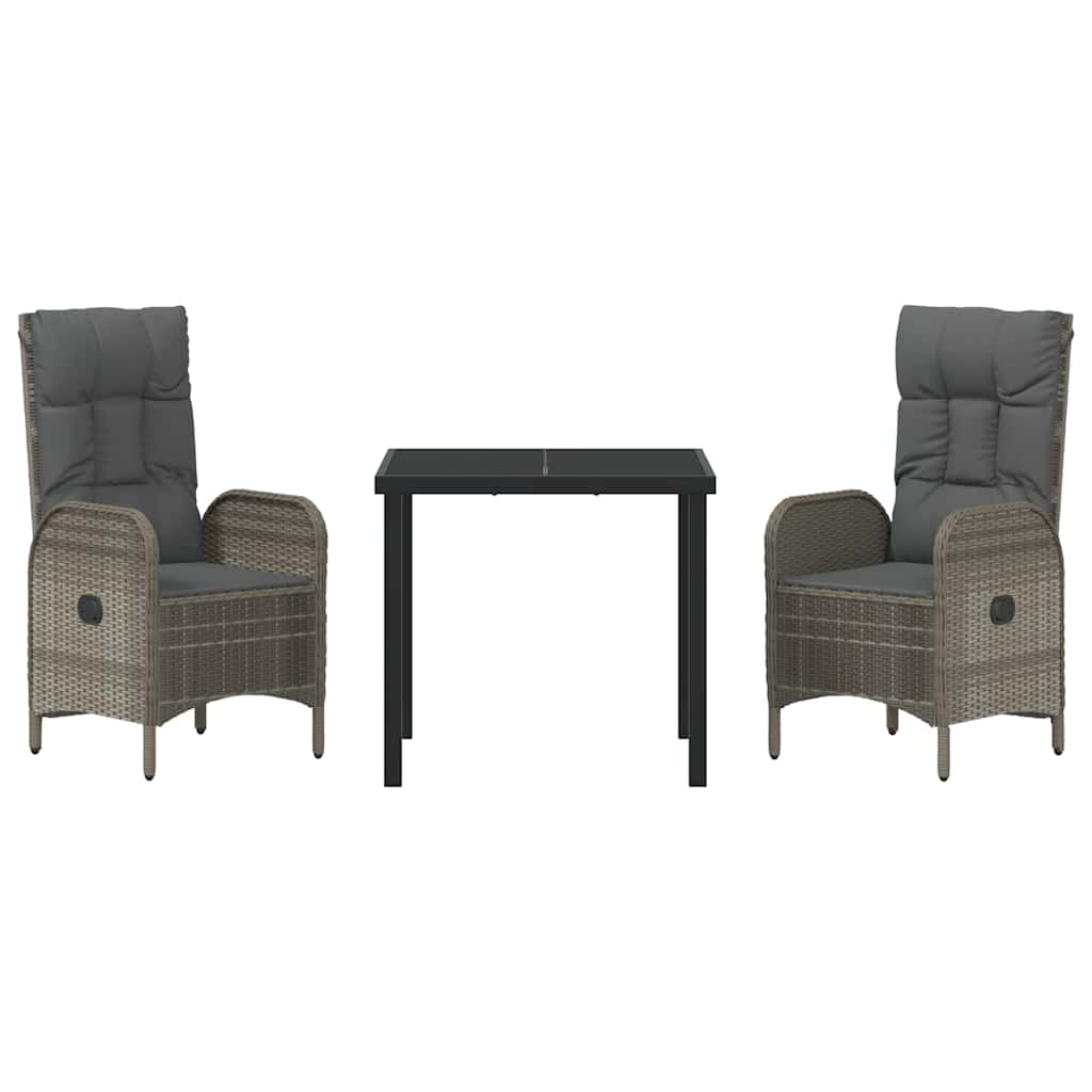 Set da Pranzo per Giardino con cuscino 3 pcs Grigio Poly Rattan - homemem39