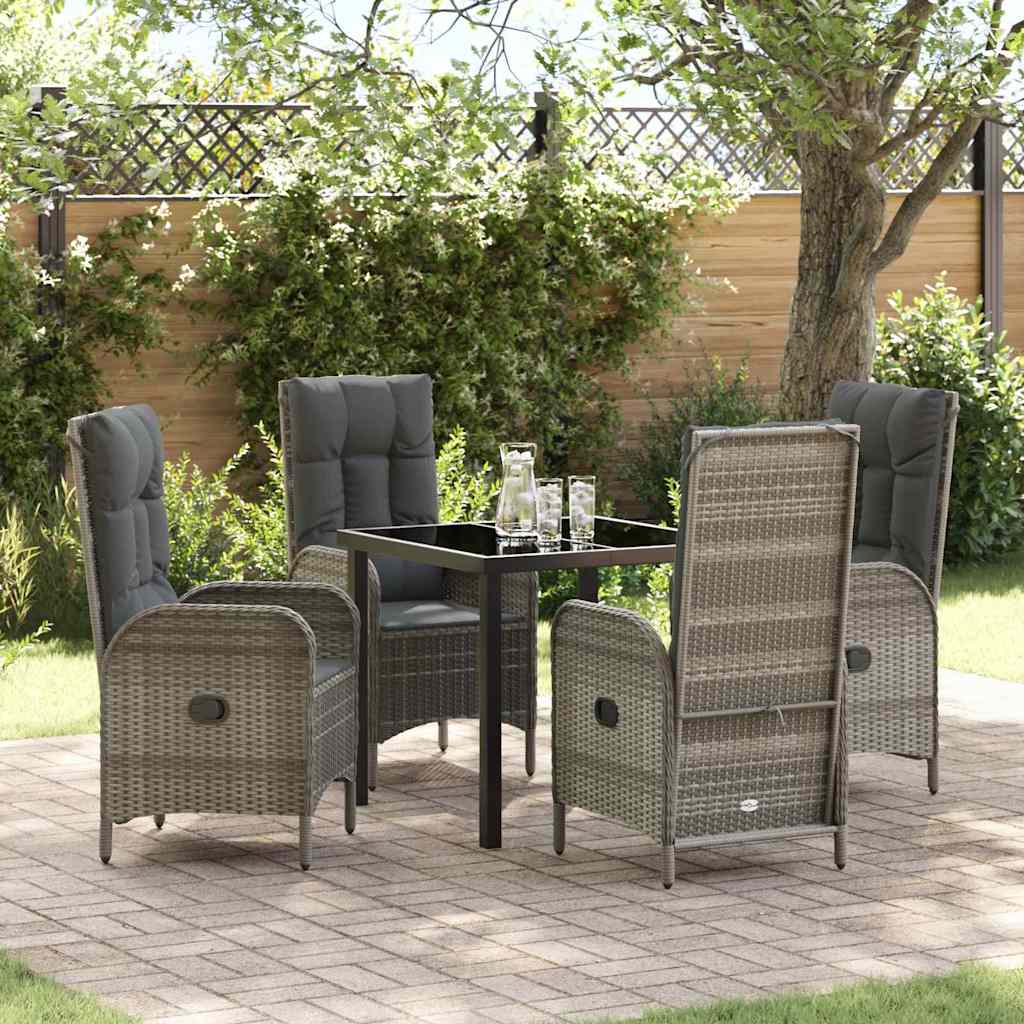 Set da Pranzo per Giardino con cuscino 5 pcs Grigio Poly Rattan - homemem39