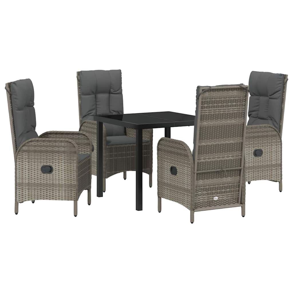 Set da Pranzo per Giardino con cuscino 5 pcs Grigio Poly Rattan - homemem39