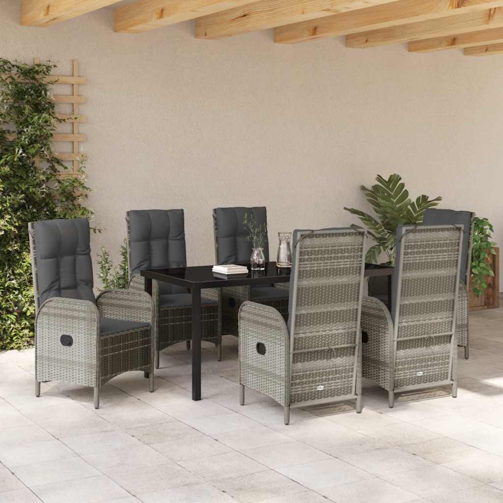 Set da Pranzo per Giardino con cuscino 7 pcs Grigio Poly Rattan - homemem39