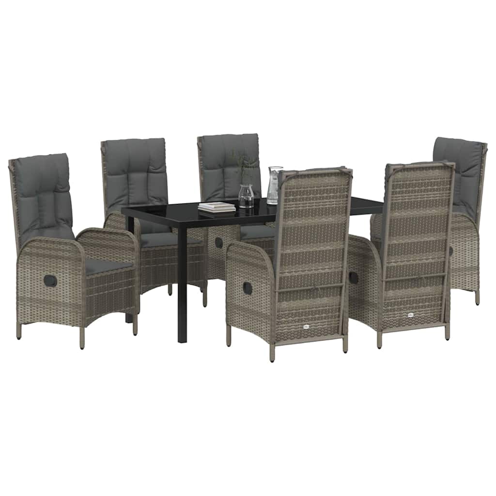 Set da Pranzo per Giardino con cuscino 7 pcs Grigio Poly Rattan - homemem39