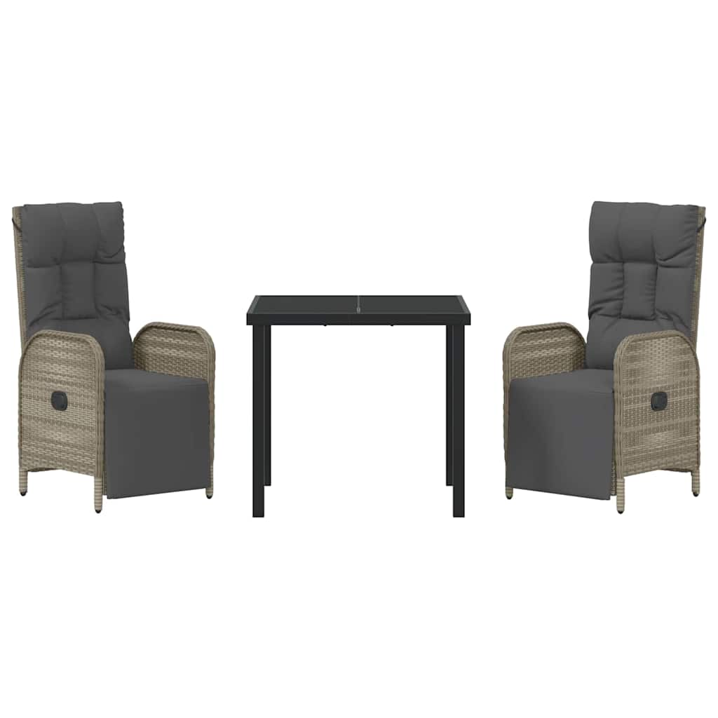 Set da Pranzo per Giardino con cuscino 3 pcs Grigio Poly Rattan - homemem39