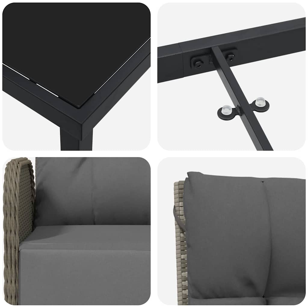 Set da Pranzo per Giardino con cuscino 5 pcs Grigio Poly Rattan - homemem39