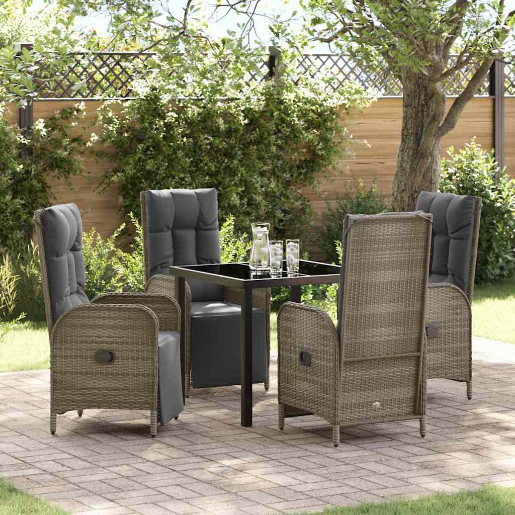 Set da Pranzo per Giardino con cuscino 5 pcs Grigio Poly Rattan - homemem39