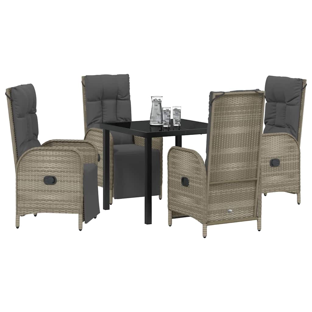 Set da Pranzo per Giardino con cuscino 5 pcs Grigio Poly Rattan - homemem39
