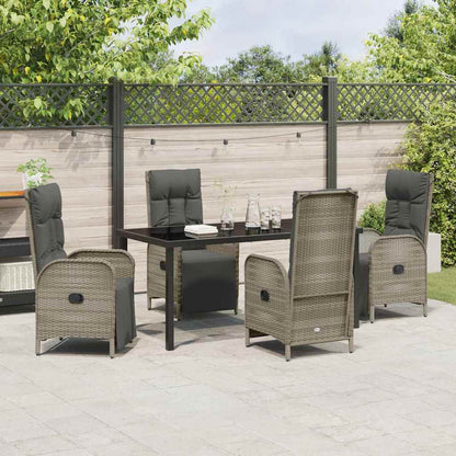 Set da Pranzo per Giardino con cuscino 5 pcs Grigio Poly Rattan - homemem39