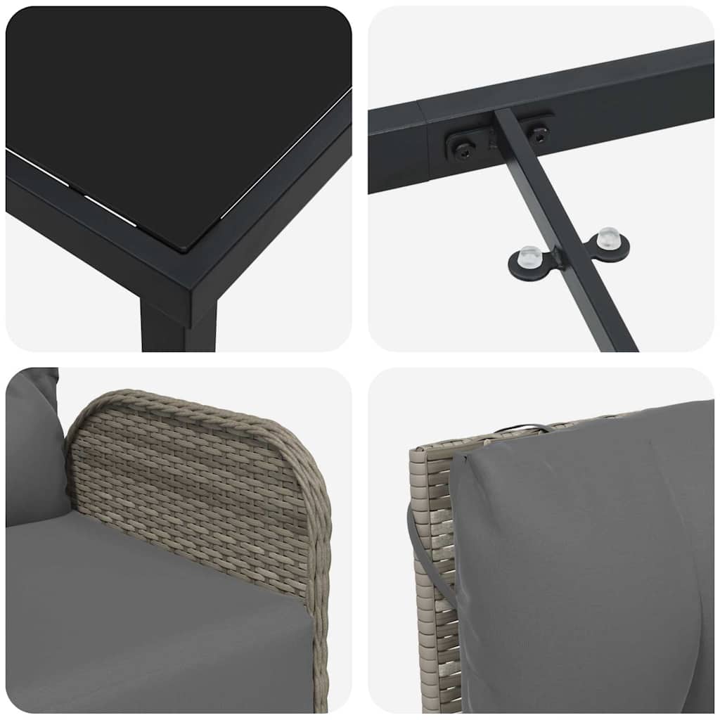 Set da Pranzo per Giardino con cuscino 7 pcs Grigio Poly Rattan - homemem39