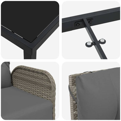 Set da Pranzo per Giardino con cuscino 7 pcs Grigio Poly Rattan - homemem39