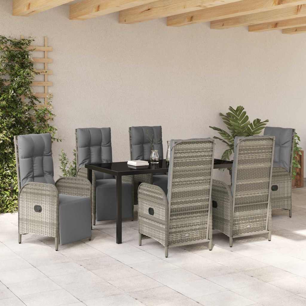 Set da Pranzo per Giardino con cuscino 7 pcs Grigio Poly Rattan - homemem39