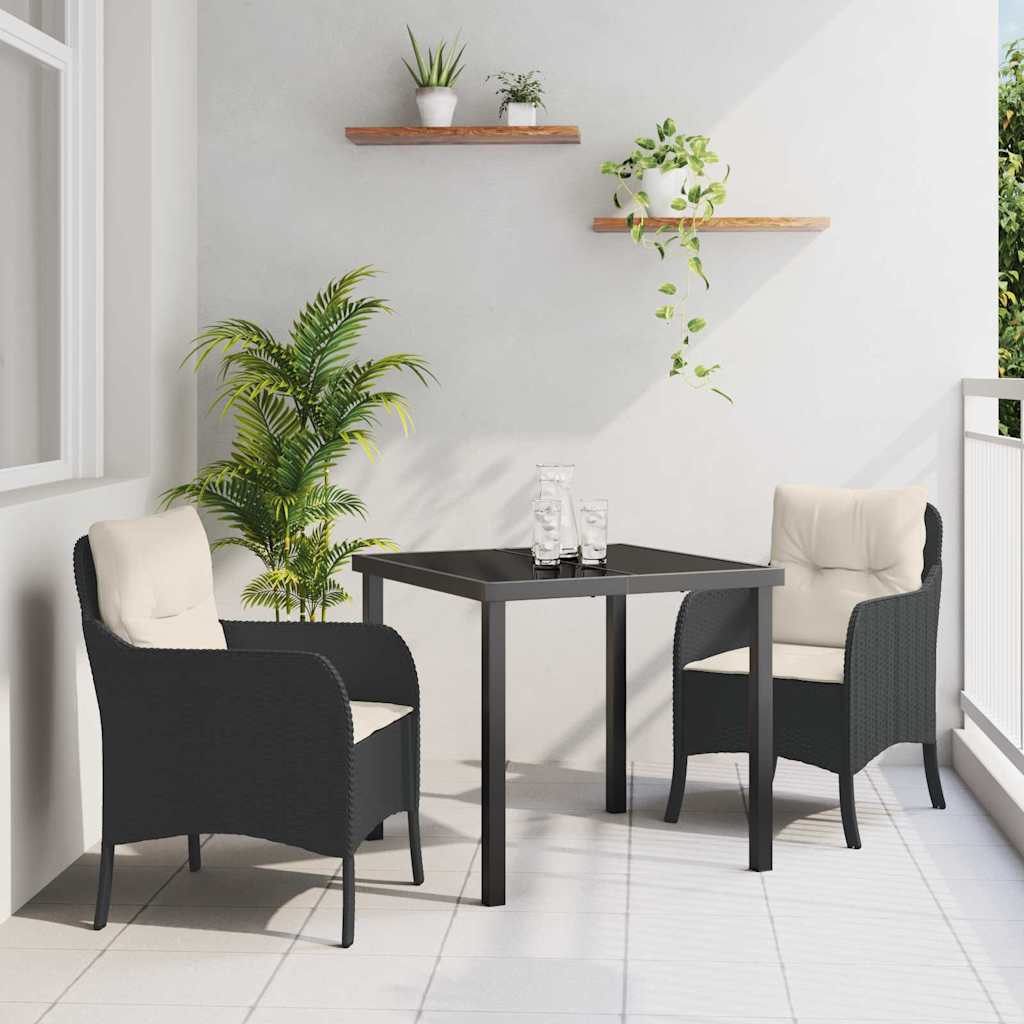 Set da Pranzo per Giardino con cuscino 3 pcs Nero Poly Rattan - homemem39