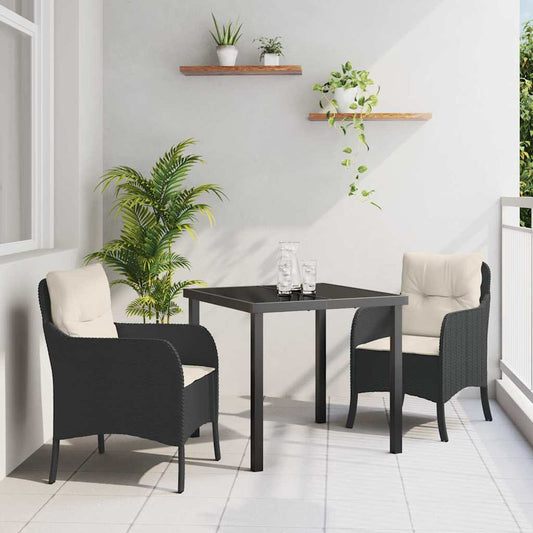 Set da Pranzo per Giardino con cuscino 3 pcs Nero Poly Rattan - homemem39