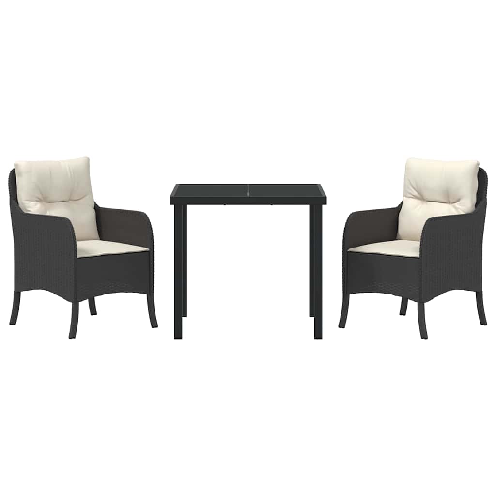 Set da Pranzo per Giardino con cuscino 3 pcs Nero Poly Rattan - homemem39