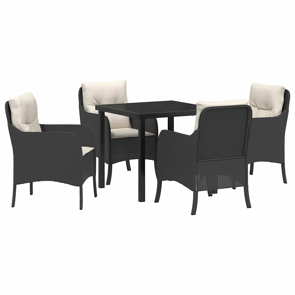 Set da Pranzo per Giardino con cuscino 5 pcs Nero Poly Rattan - homemem39